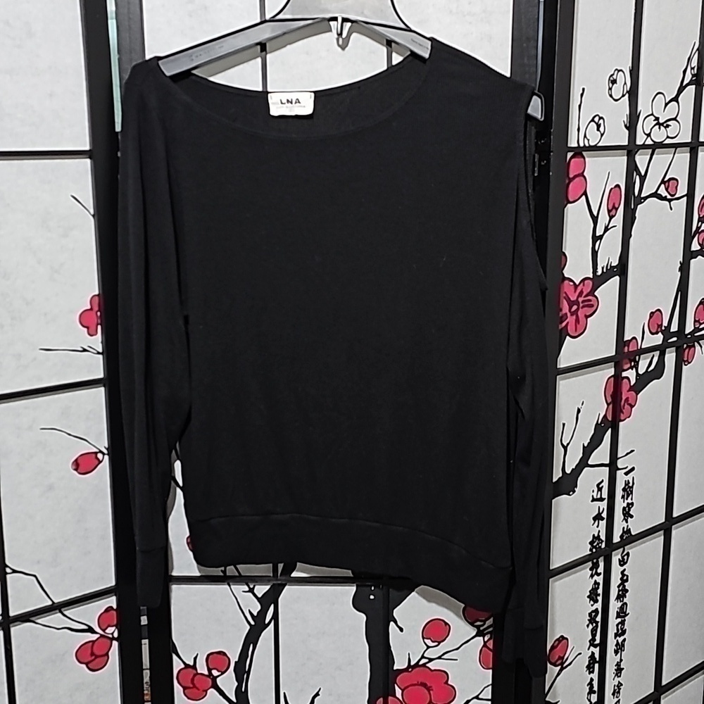 LNA Open Shoulder Black Blouse Top Size Small